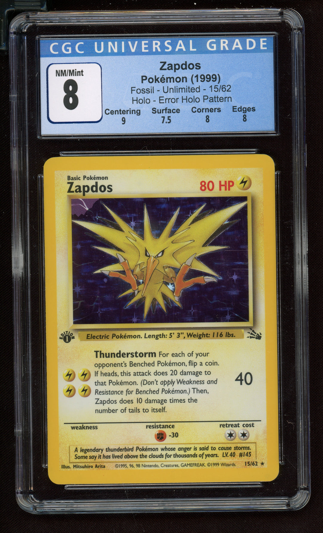 Zapdos CGC 8 (1st edition Holo Fossil)