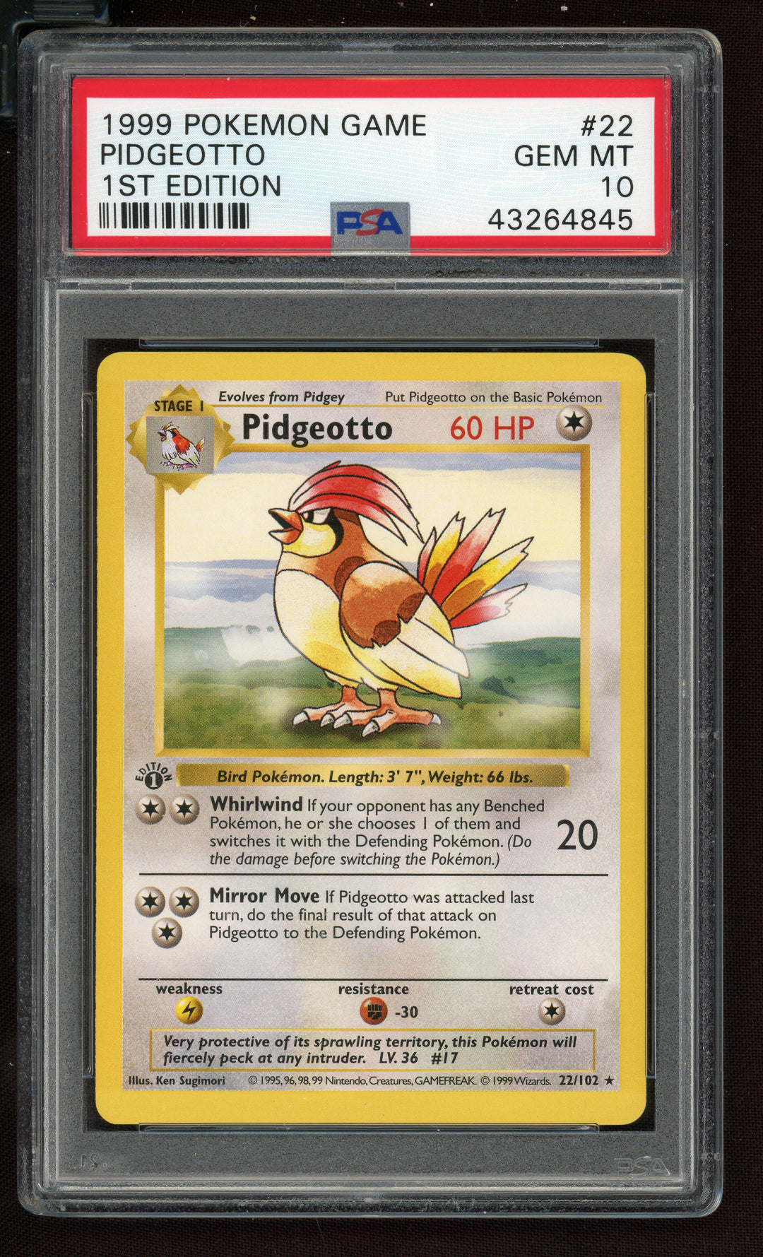 Pidgeotto PSA 10 (Shadowless 1st Edition)