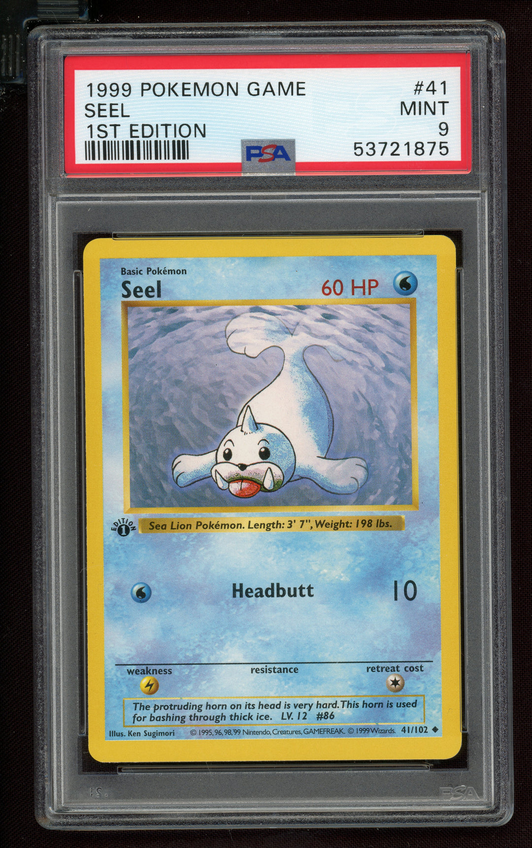 Seel PSA 9 (Shadowless 1st Edition)