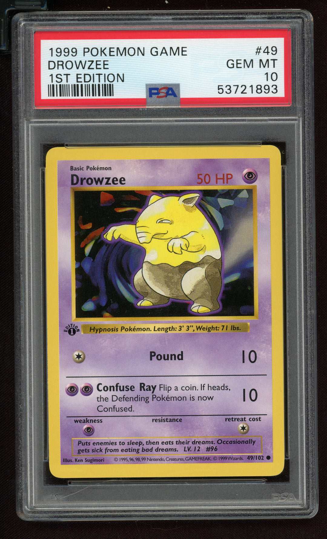 Drowzee PSA 10 (Shadowless 1st Edition)