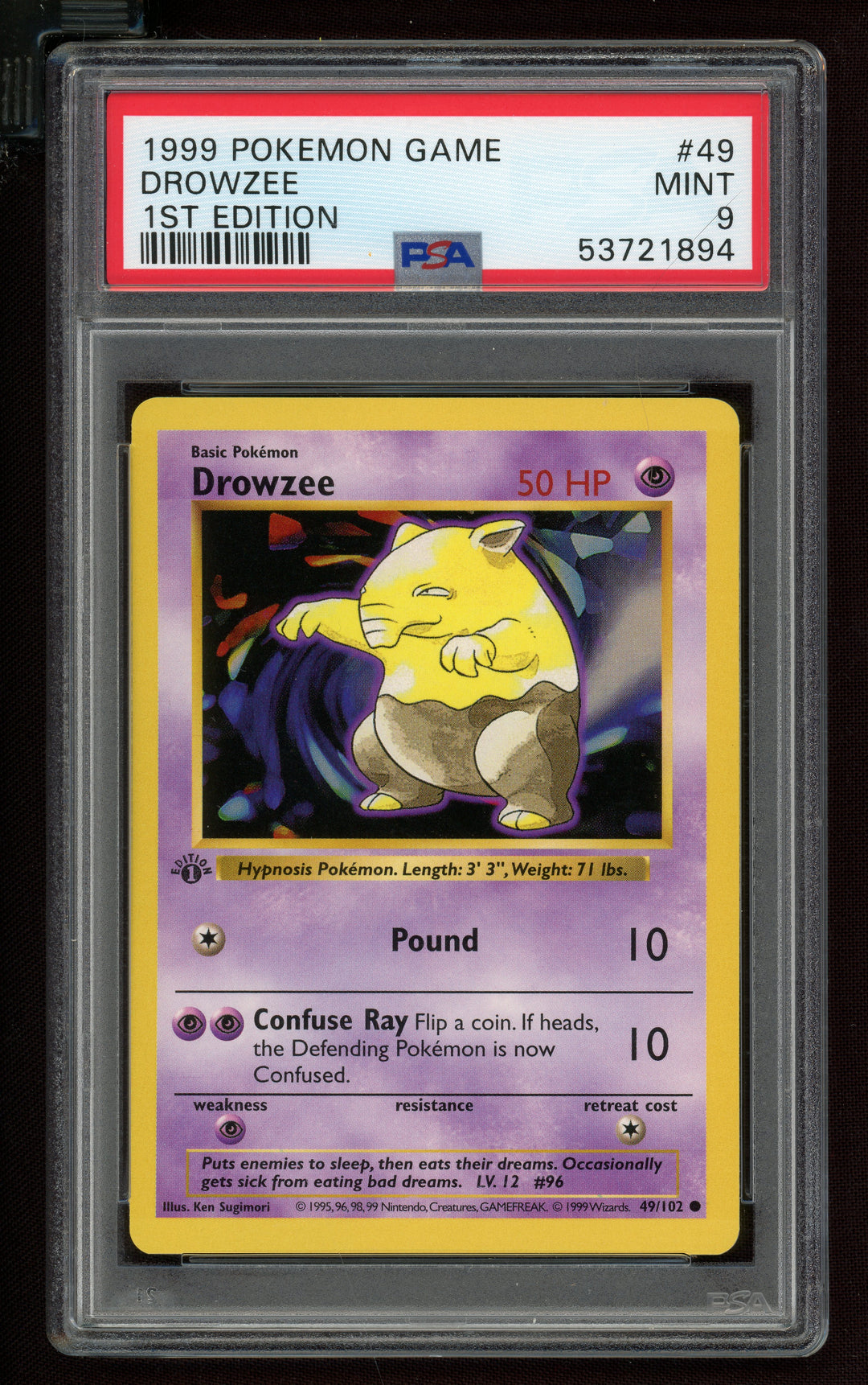 Drowzee PSA 9 (Shadowless 1st Edition)