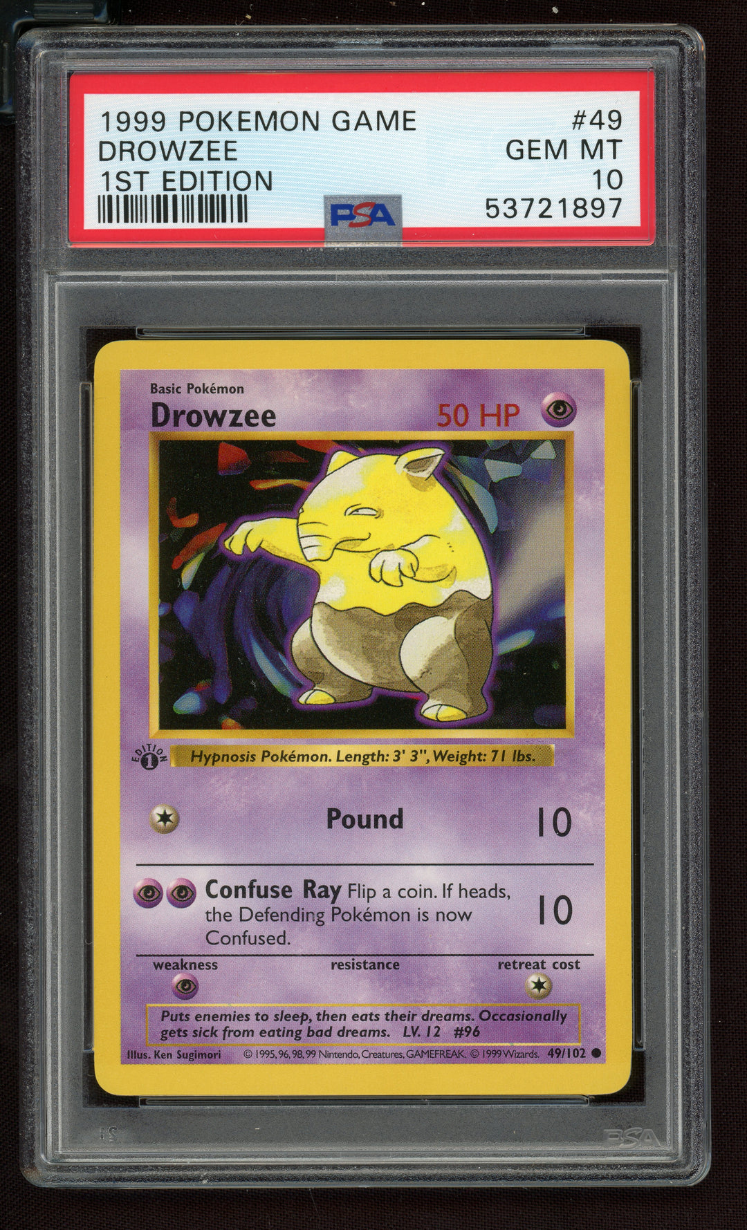 Drowzee PSA 10 (Shadowless 1st Edition)