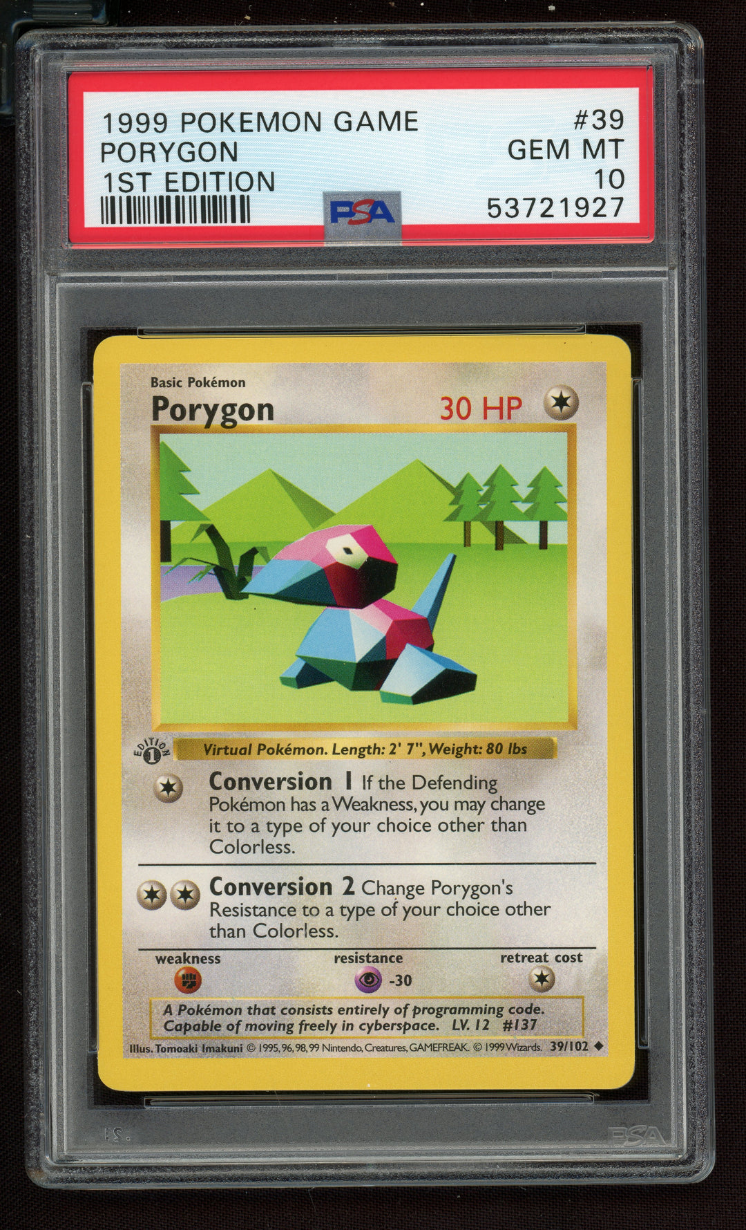 Porygon PSA 10 (Shadowless 1st Edition)