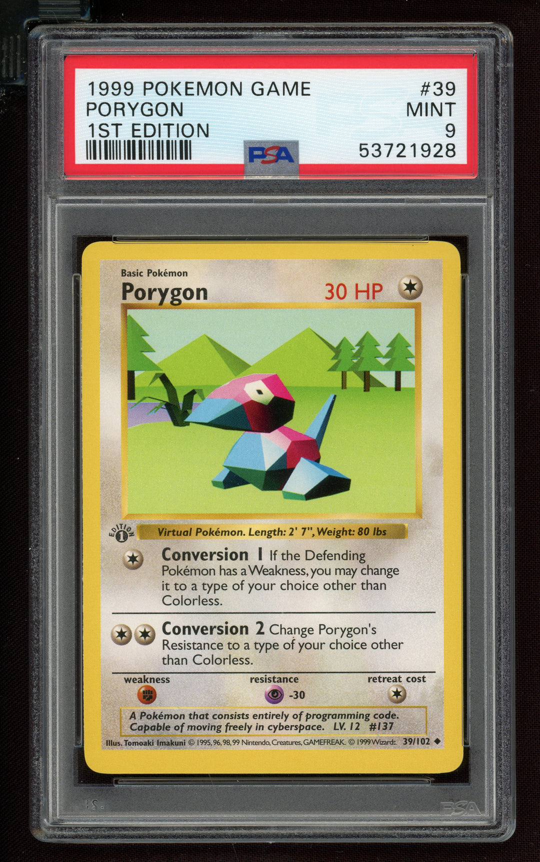 Porygon PSA 9 (Shadowless 1st Edition)