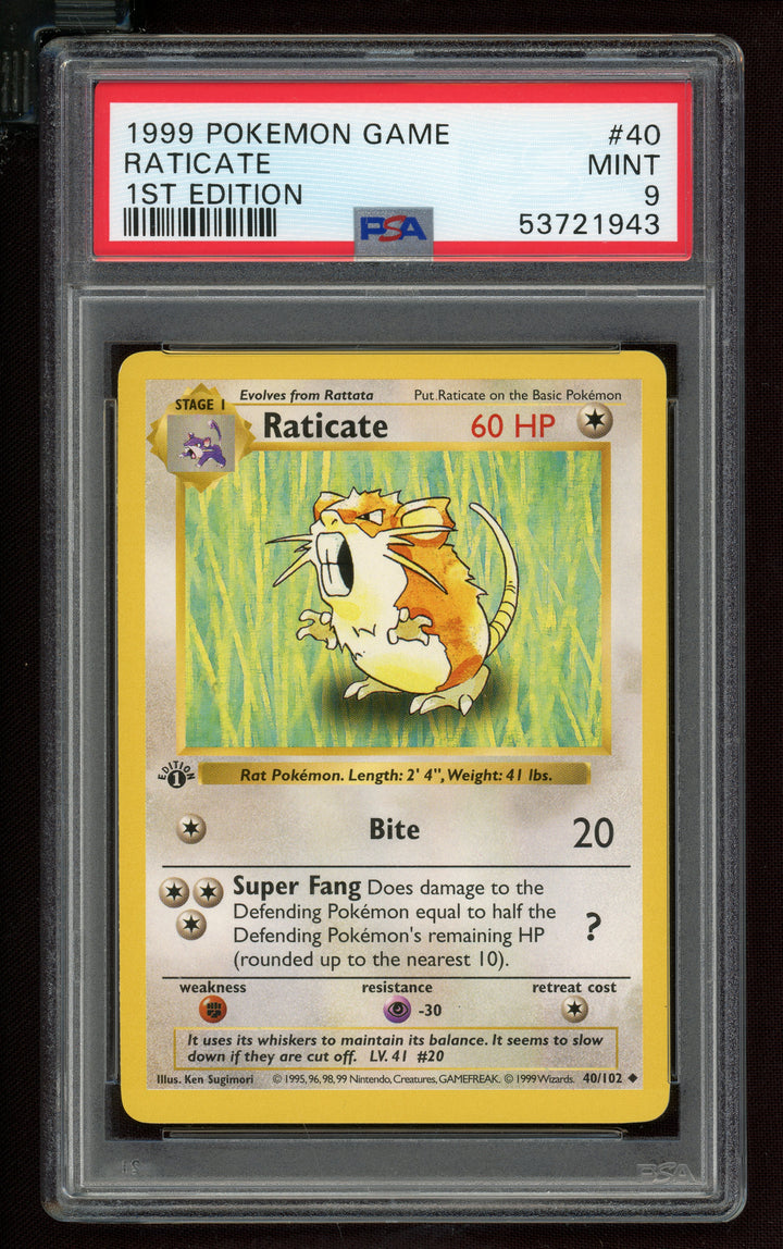 Raticate PSA 9 (Shadowless 1st Edition)