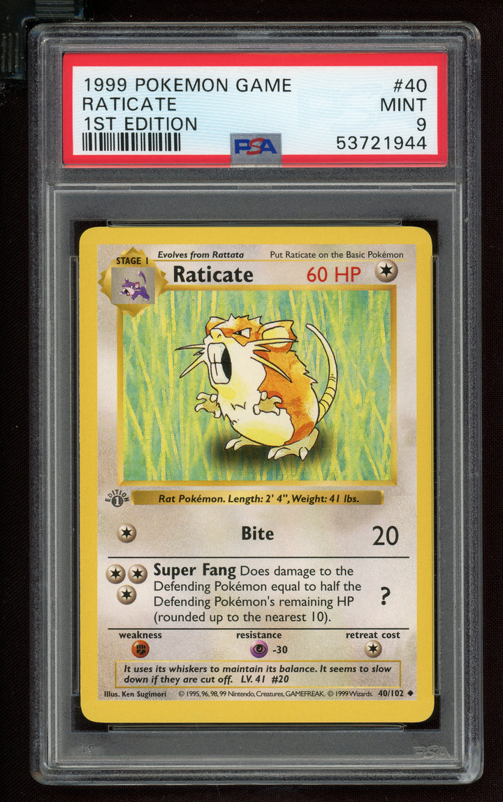 Raticate PSA 9 (Shadowless 1st Edition)