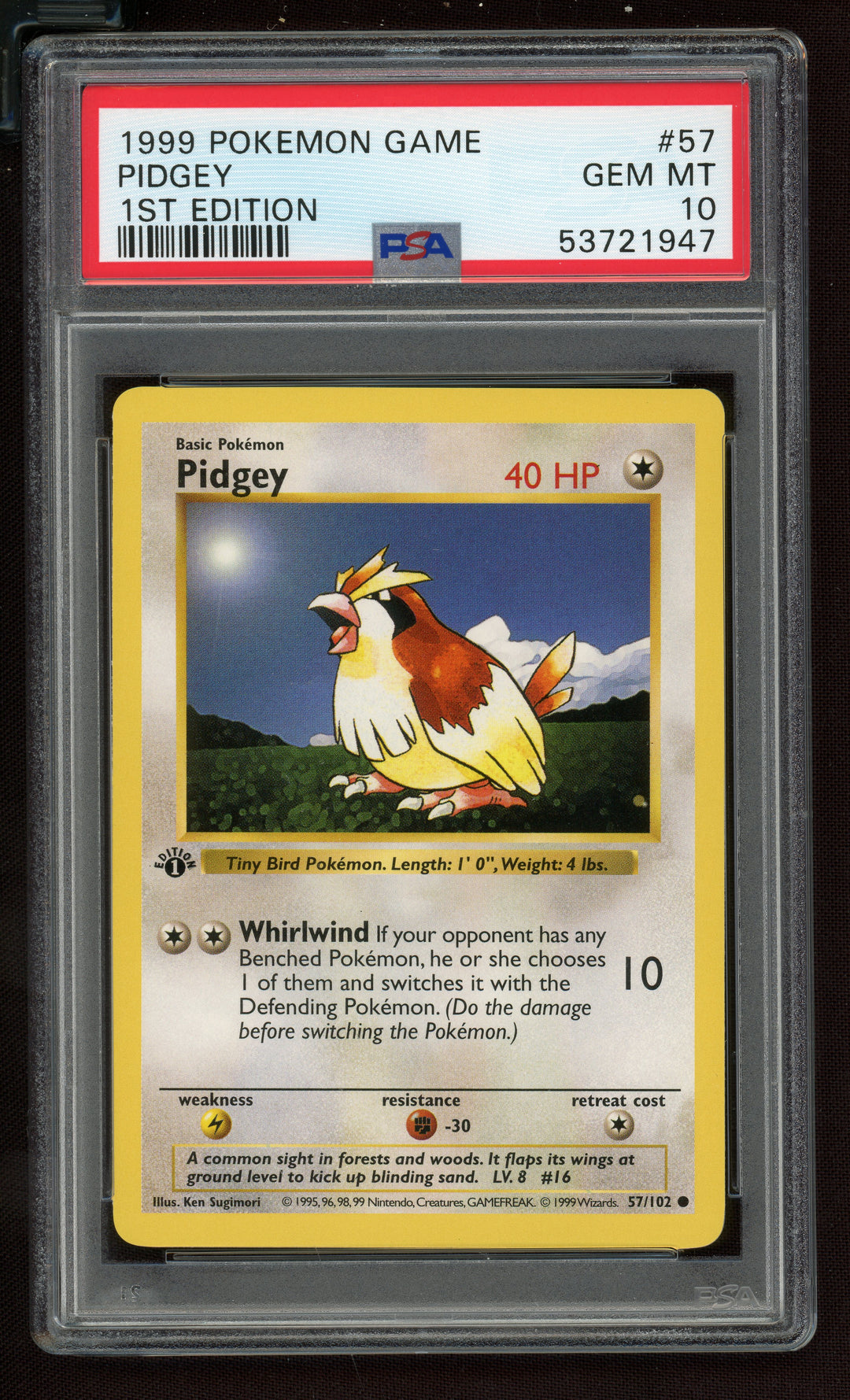 Pidgey PSA 10 (Shadowless 1st Edition)