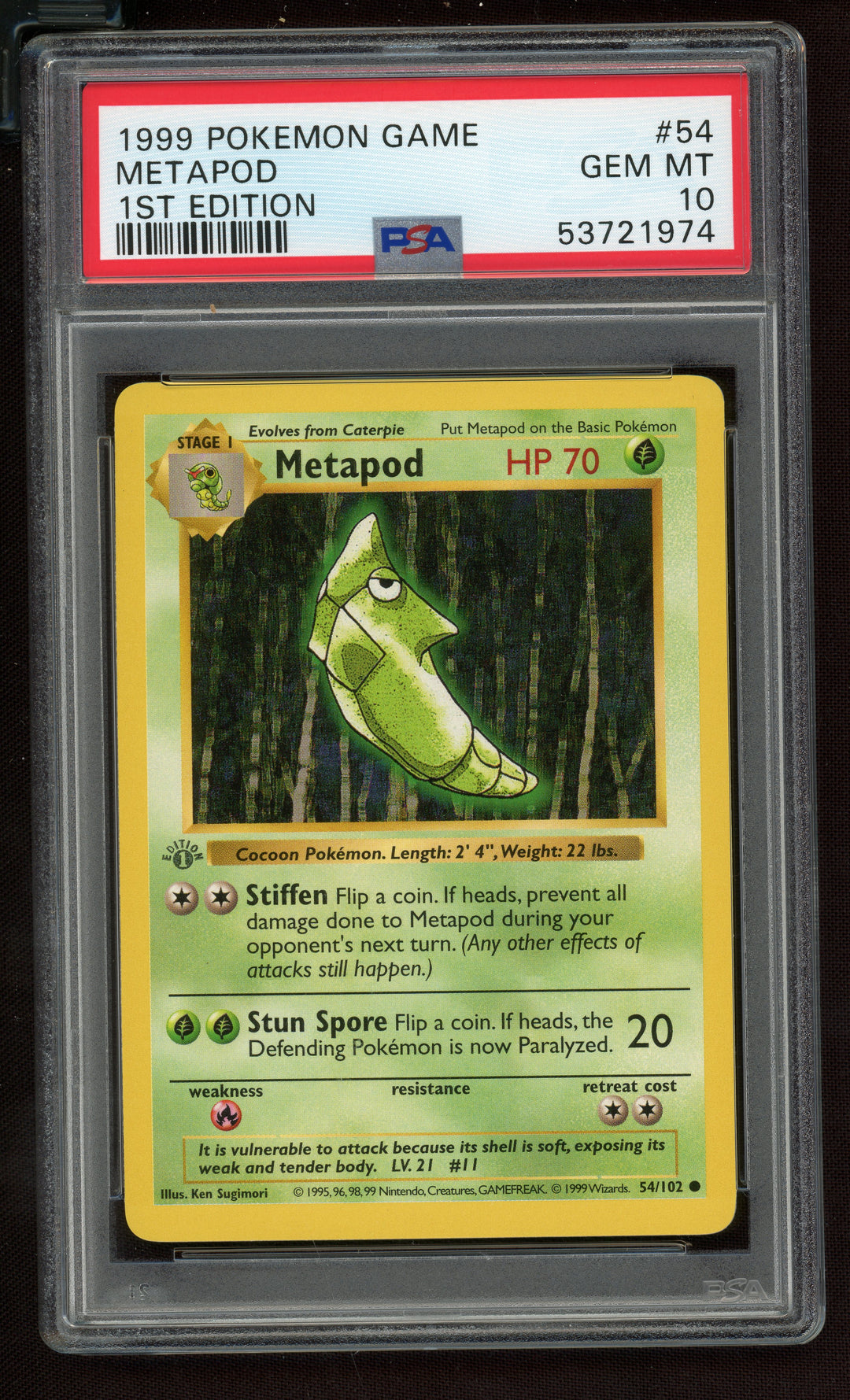 Metapod PSA 10 (Shadowless 1st Edition)