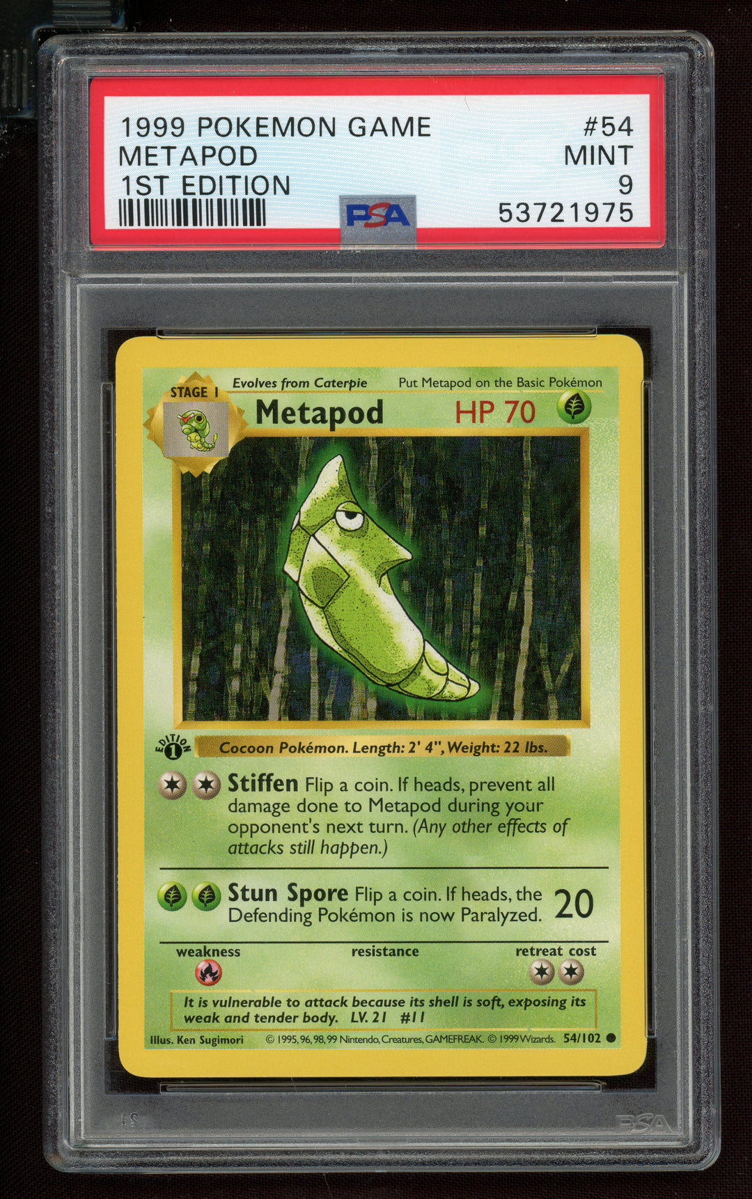 Metapod PSA 9 (Shadowless 1st Edition)