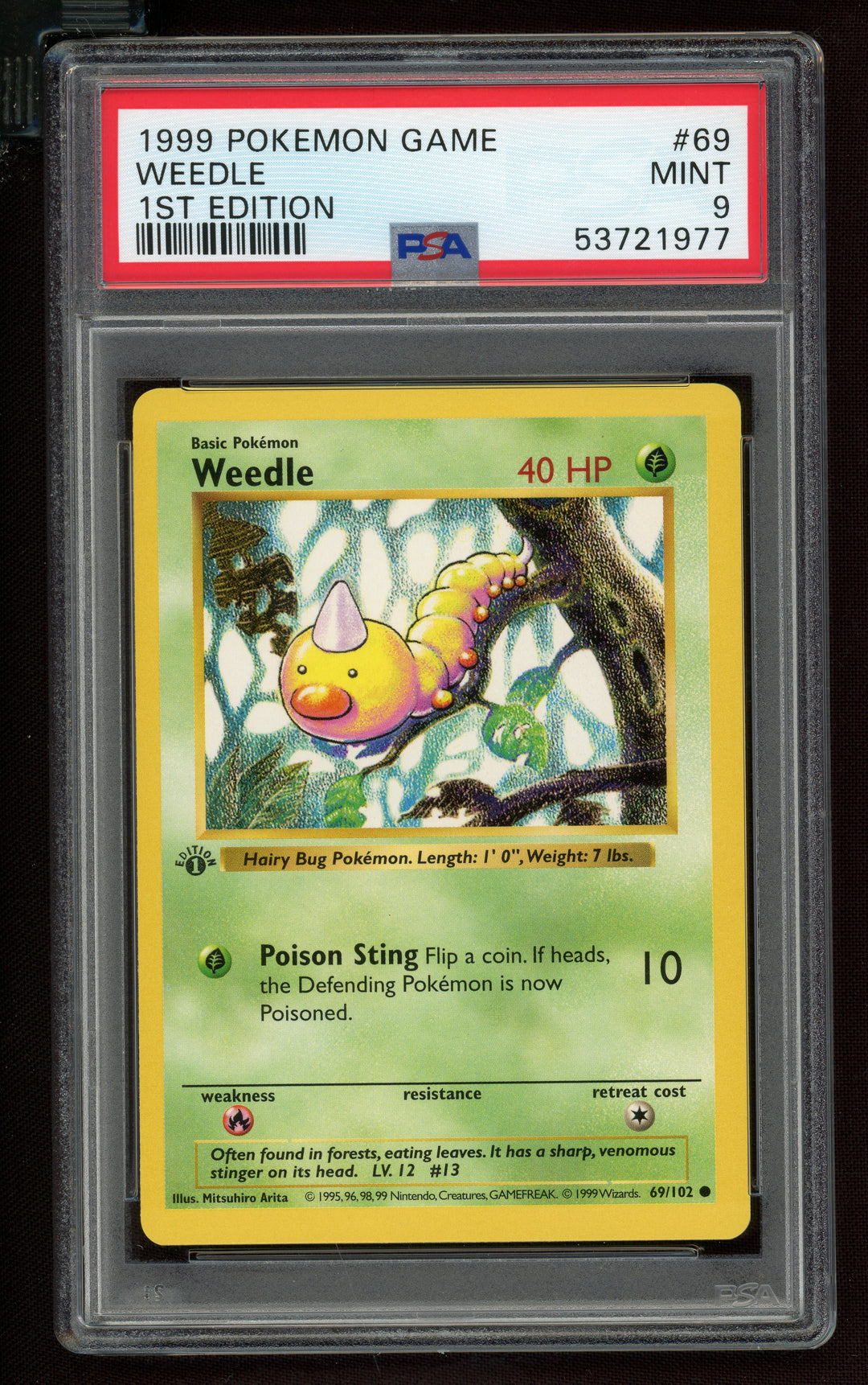 Weedle PSA 9 (Shadowless 1st Edition)