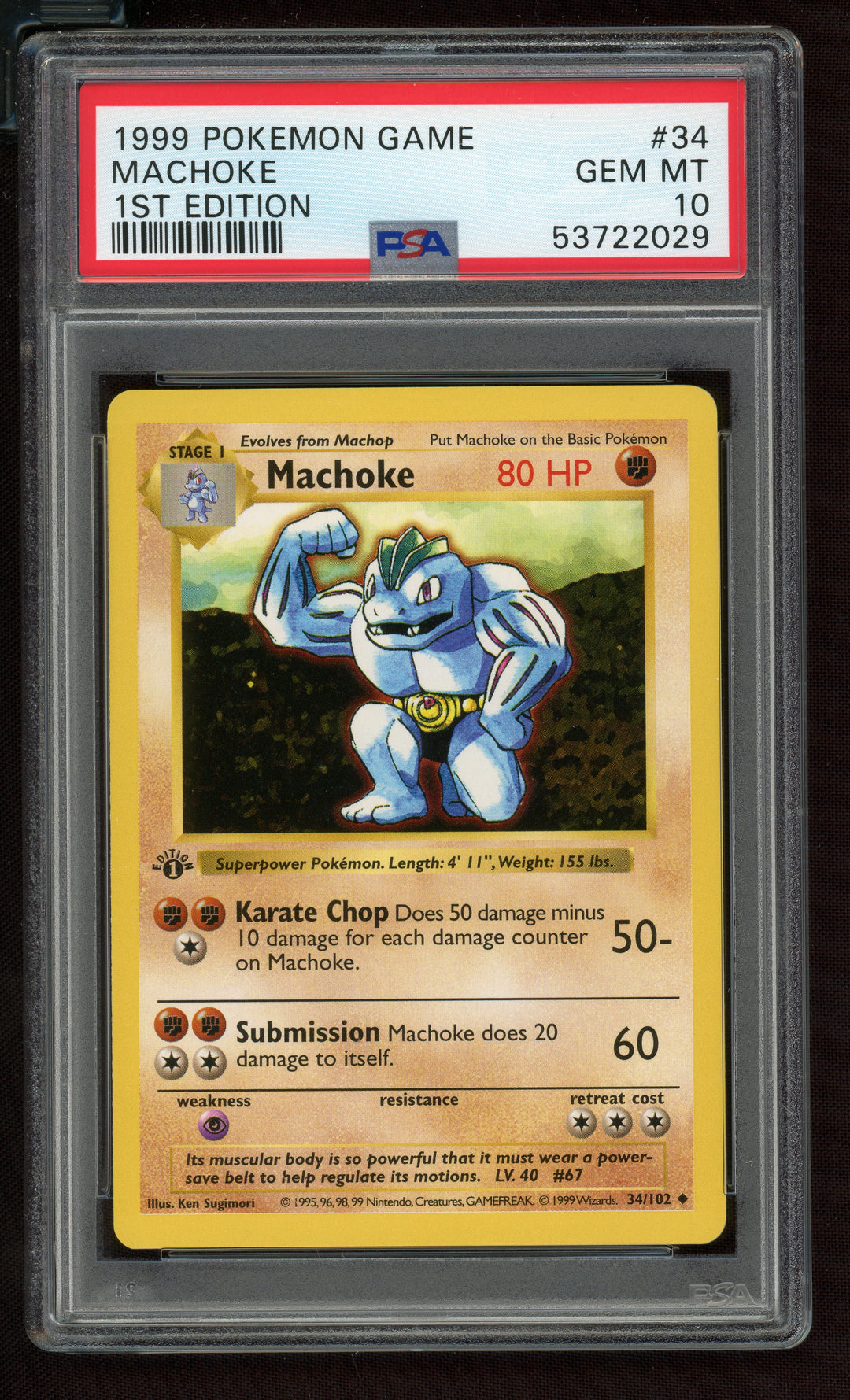 Machoke PSA 10 (Shadowless 1st Edition)