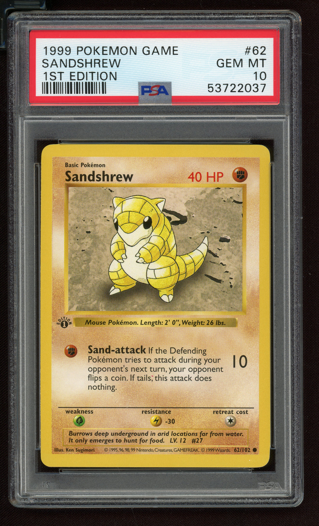 Sandshrew PSA 10 (Shadowless 1st Edition)