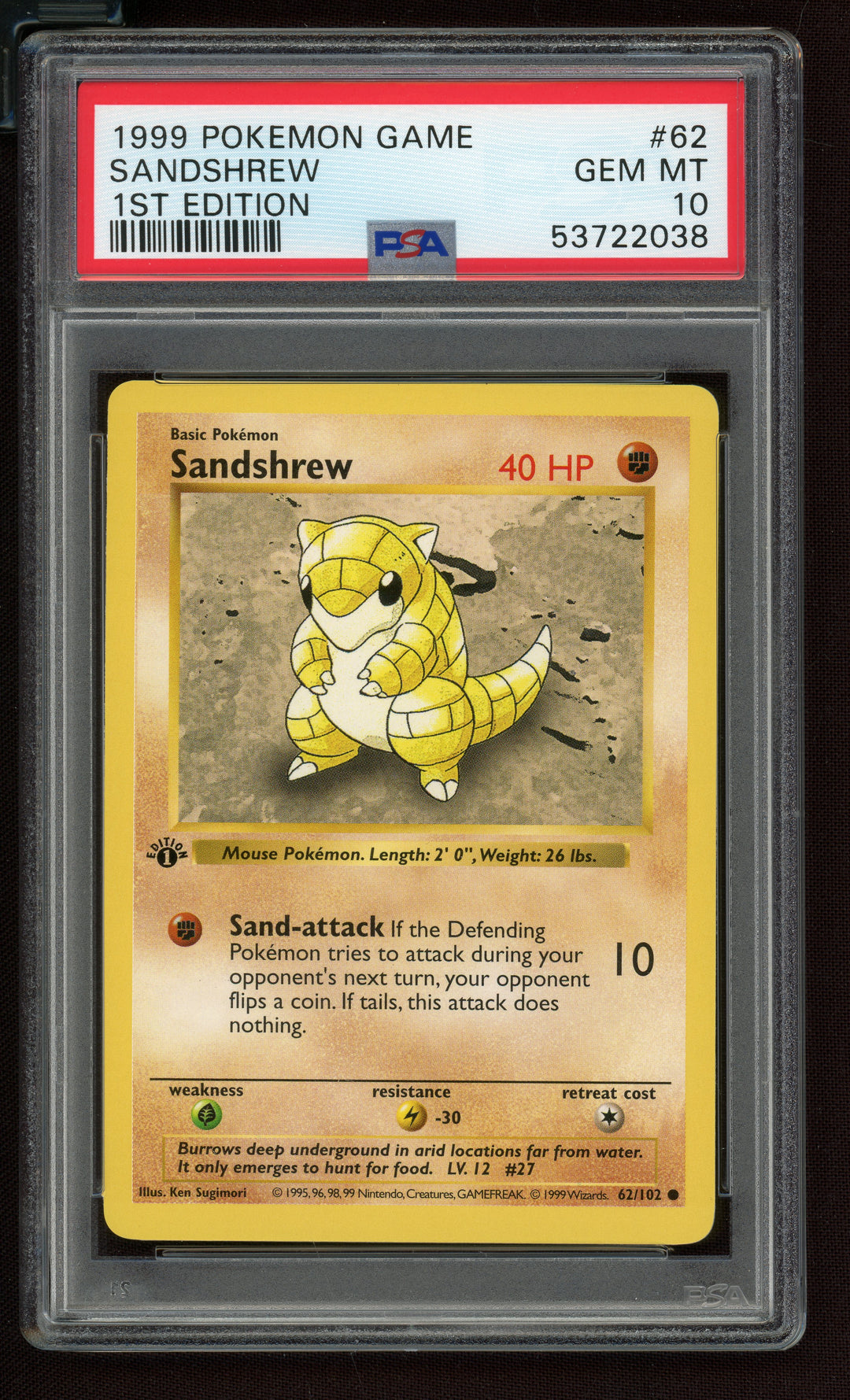 Sandshrew PSA 10 (Shadowless 1st Edition)