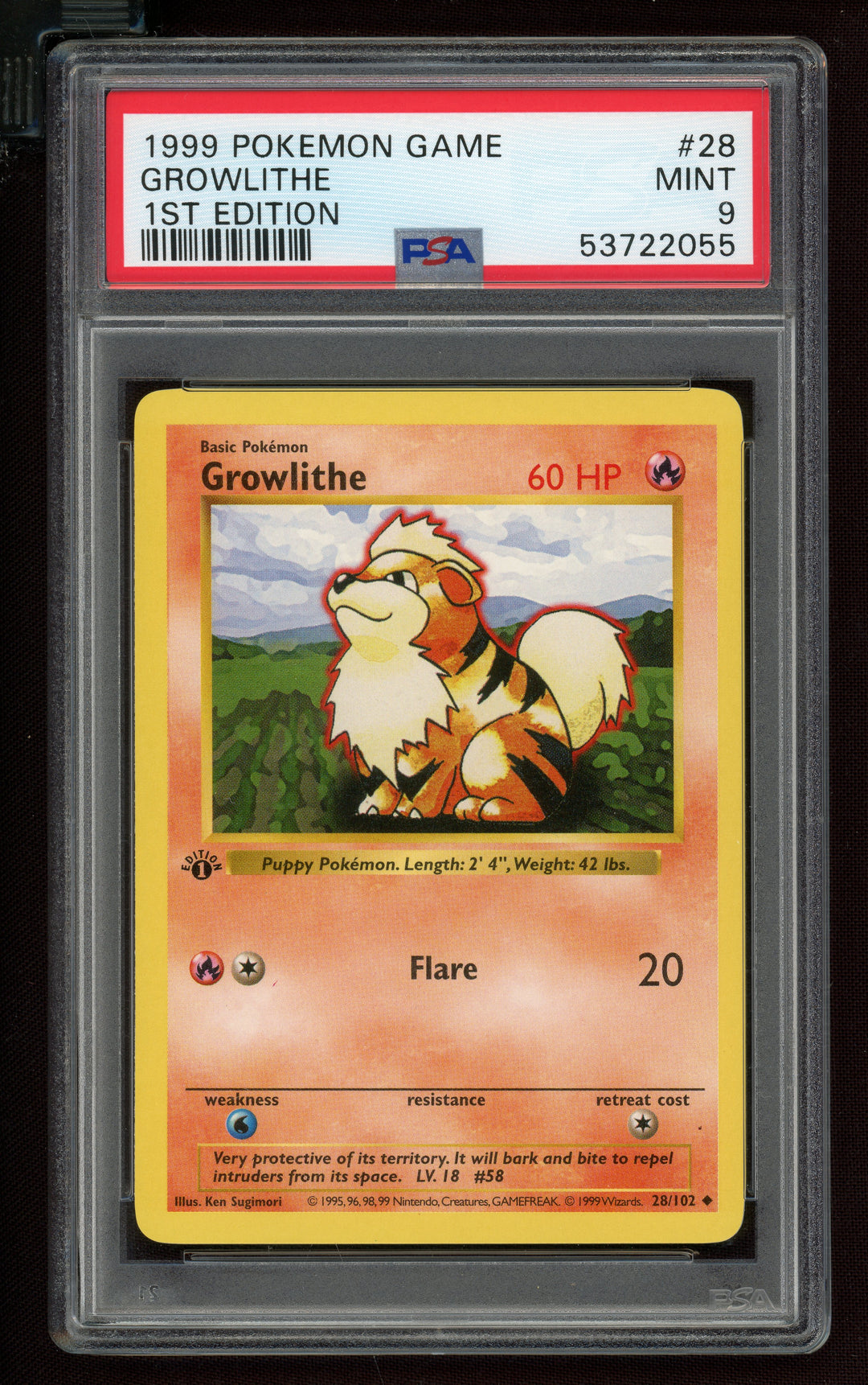 Growlithe PSA 9 (Shadowless 1st Edition)