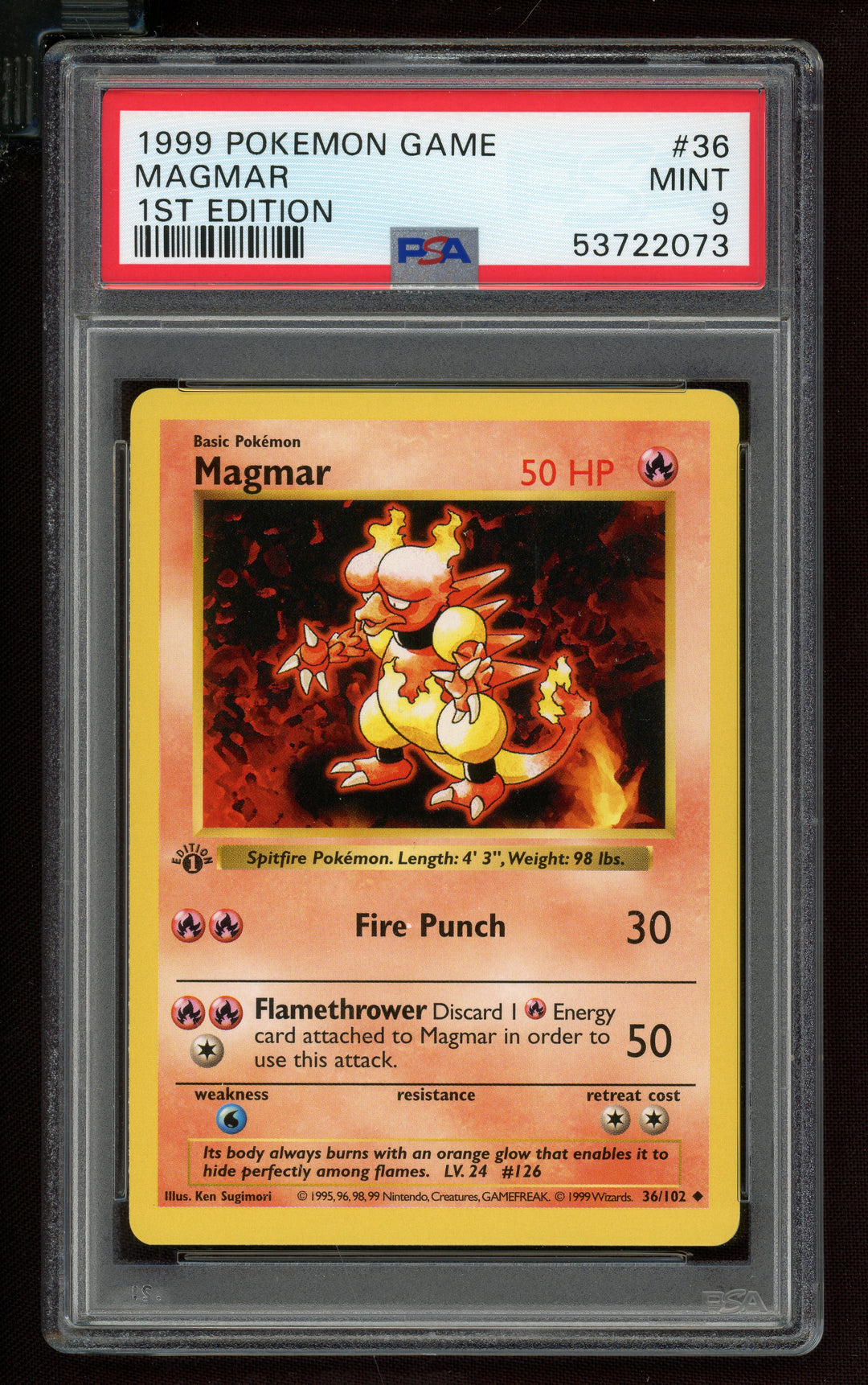 Magmar PSA 9 (Shadowless 1st Edition)