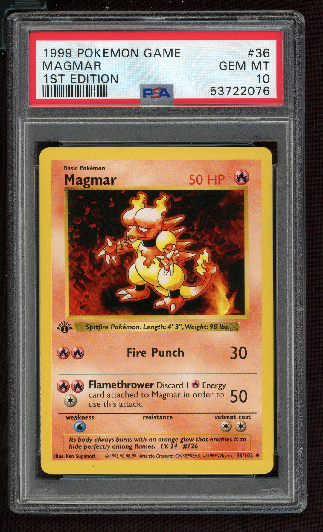 Magmar PSA 10 (Shadowless 1st Edition)