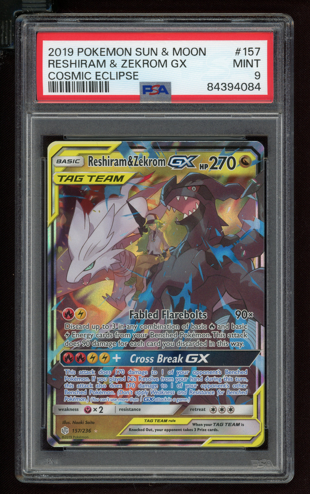 Reshiram & Zekrom GX PSA 9 (Cosmic Eclipse)